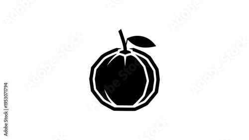 Bold black silhouette of an apple with leaf on white background