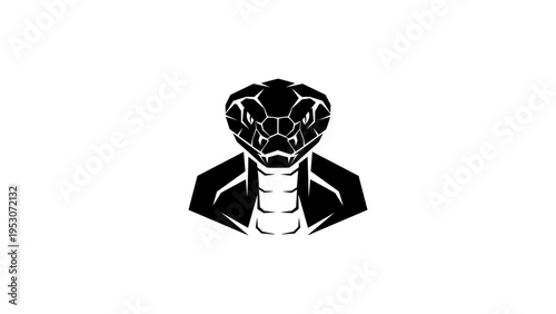Minimalist geometric cobra design in black silhouette style