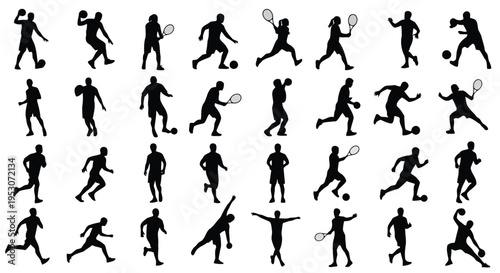 Diverse silhouettes of athletes engaged in various sports activities
