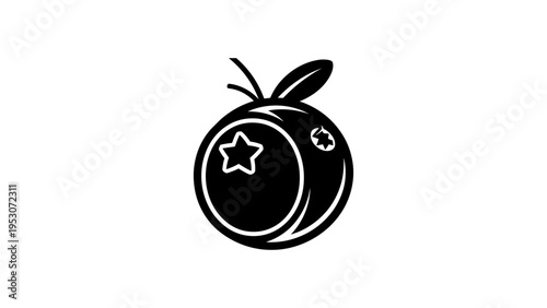 Black and white silhouette of a starry orange with leaves