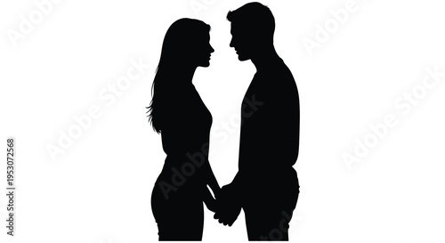 Loving couple silhouette holding hands in romantic pose