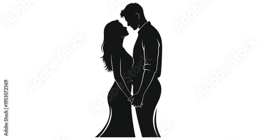 Romantic silhouette of a couple embracing a man and woman in love black against white background