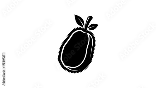 Silhouette of exotic fruit with leaves on white background