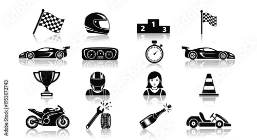 Diverse icons representing motorsports and racing achievements