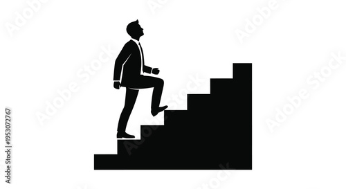 Businessman climbing stairs to success in silhouette