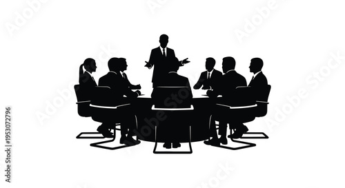 Silhouette of business team in a meeting with a presenter at a conference table