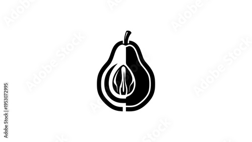 Modern minimalist pear slice design in bold black silhouette style
