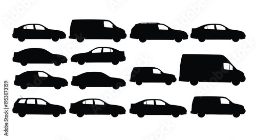 Assorted silhouettes of various types of modern vehicles