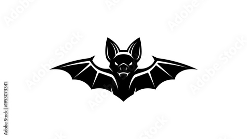 Bold bat silhouette on white background for halloween and wildlife themes