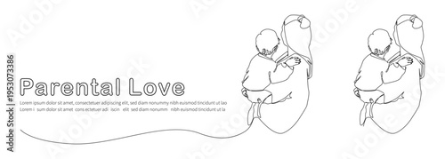 Continuous single line of a mother holding her child, Ideal for parenting themes, Mother's Day campaigns, family concepts, child care, etc.