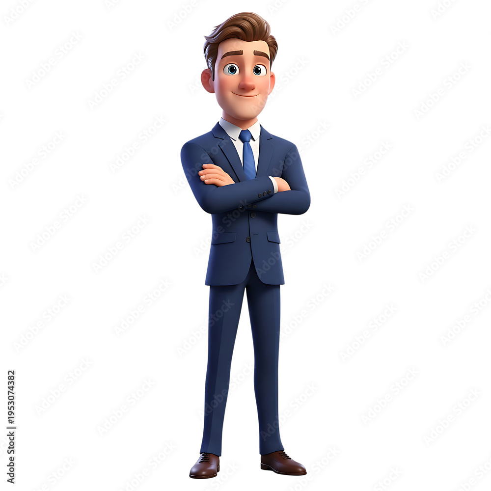 Obraz premium Cartoon businessman standing confidently isolated on transparent background