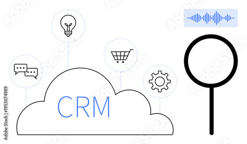 CRM concept. CRM connects customer management, automation, shopping, insights, and communication tools for efficient business operations. CRM relevant in sales, marketing, technology automation
