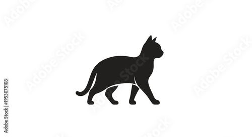 Black silhouette of a walking cat on a white background