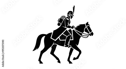 Silhouette of a historical cavalry soldier on horseback, waving