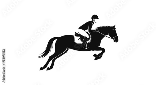 Equestrian Silhouette: Horse and Rider Jumping Over Obstacle