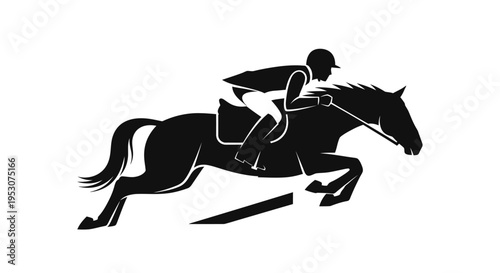 Equestrian Jumping Silhouette: Rider and Horse Over Obstacle