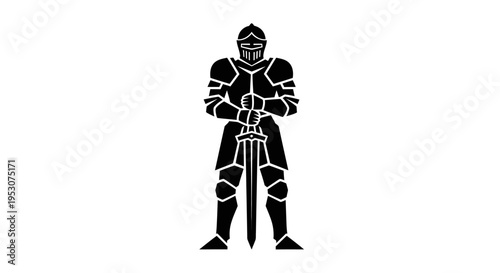 Medieval Knight in Armor with Sword Silhouette