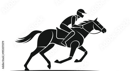 Silhouette of a jockey riding a galloping horse, equestrian sport, racing vector illustration