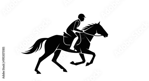 Equestrian Silhouette: Rider and Horse Galloping in Motion