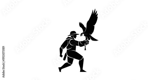 Silhouette of a Falconer with a Bird of Prey, Emblematic Design