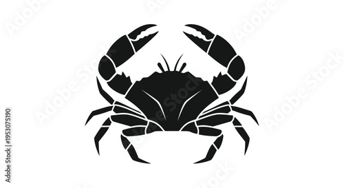 Black crab silhouette, marine animal icon, crustacean illustration, isolated on white background.