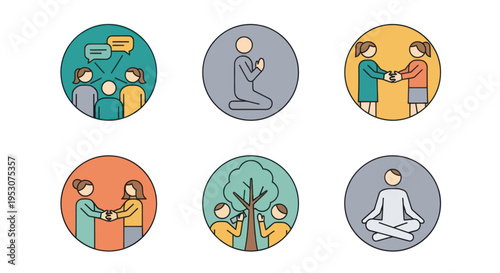 People meditating in various positions.