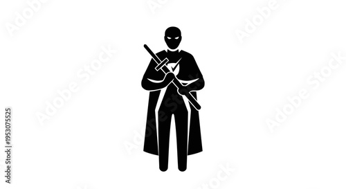 Silhouette of a warrior with sword and cape, representing strength and heroism
