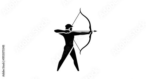Archer Silhouette: Aiming Bow and Arrow, Focused Athlete, Target Practice