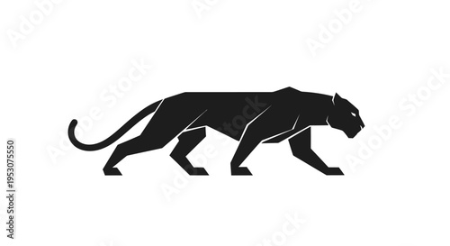 Black Panther Silhouette Walking Forward, Stylized Animal Icon, Minimalist Design