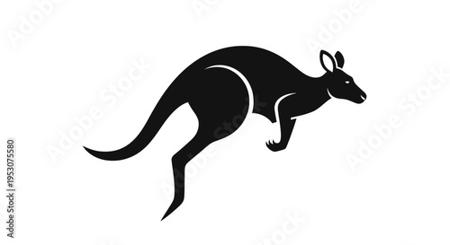 Black silhouette of a jumping kangaroo on a white background, vector illustration