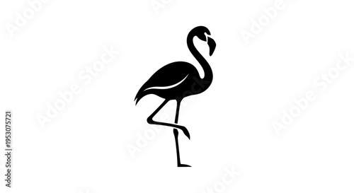 Black silhouette of a flamingo standing on one leg, isolated on white background.