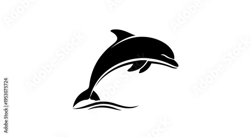 Jumping Dolphin Silhouette Icon, Aquatic Mammal Illustration