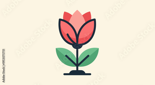 Simple Pink Flower Icon Illustration.