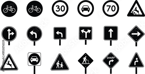 Traffic signs silhouette isolated on transparent background