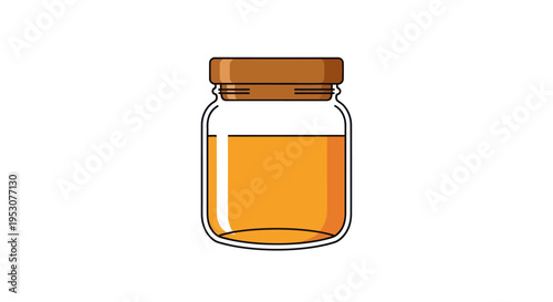 Glass jar with golden liquid.