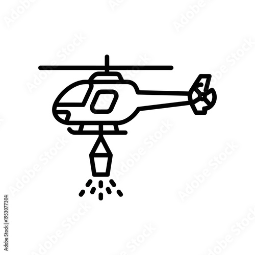black and white line art helicopter dropping seeds for reforestation concept