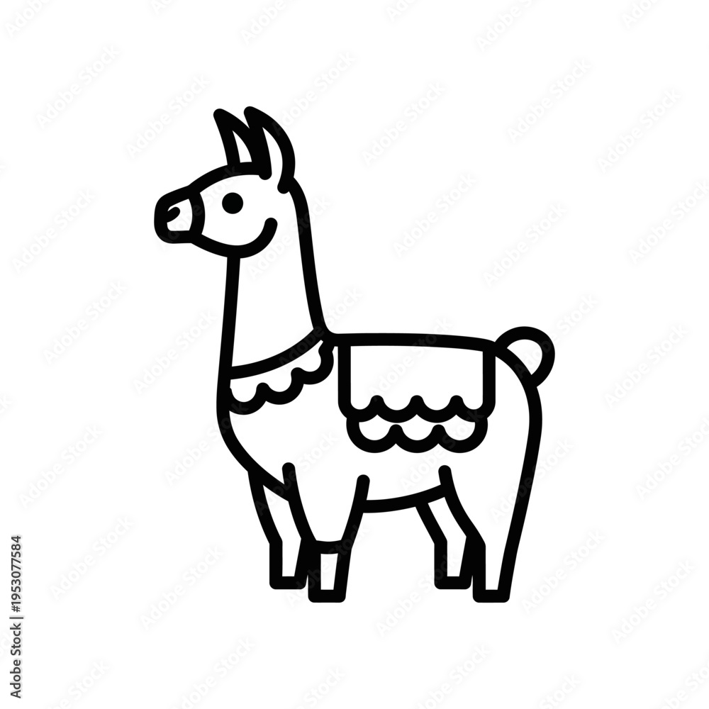Fototapeta premium iconic black and white llama illustration