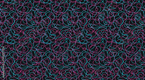 Abstract Neon Swirls and Loops Create a Colorful Dark Background Pattern for Digital Art and Design.