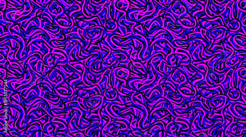 Abstract purple and blue swirling pattern featuring intricate curls and loops for decorative texture.