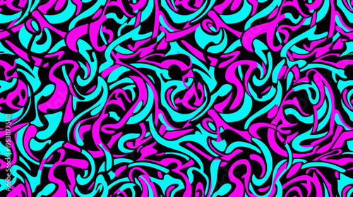 Vibrant neon intertwined ribbons creating an abstract swirling pattern.