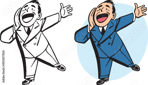 A vintage retro cartoon of a businessman gesturing and shouting. 
