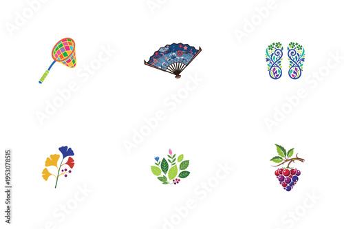 Colorful of a bug catcher and a fan flowers leaves grapes