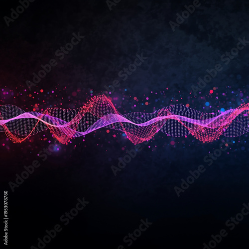 A vibrant digital waveform illustration with pink and purple hues on a dark background