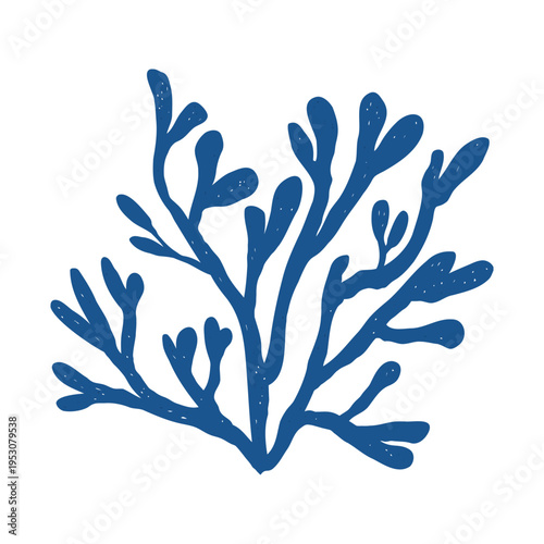 Seaweed silhouette, blue icon. Abstract shape, underwater plant. Coral illustration in sketch style isolated on white background. Vector illustration.
