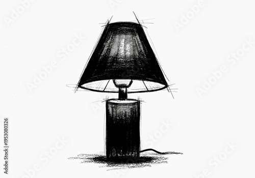 Sketch of a modern table lamp with a conical shade and cylindrical base