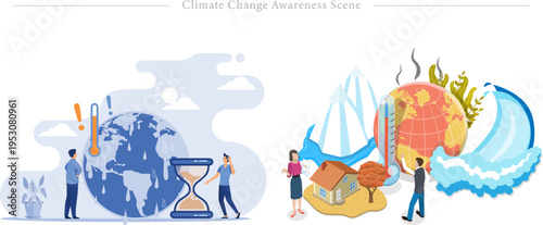 Climate Change Awareness Scene Flat Vector Global Warming Urgency Environmental Crisis Illustration