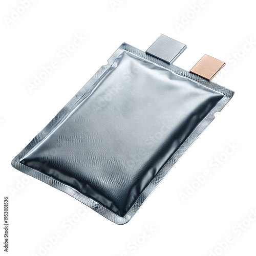 Solid State Battery Cell Pouch Format on Transparent Background for Electric Vehicle Technology Design