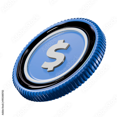Obraz na plátně Premium 3D blue and black glossy dollar coin