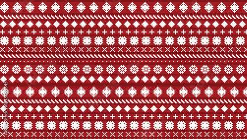 Seamless vector pattern with traditional red and white geometric embroidery-style motifs, perfect for festive holiday backgrounds, textile designs, or digital wrapping paper