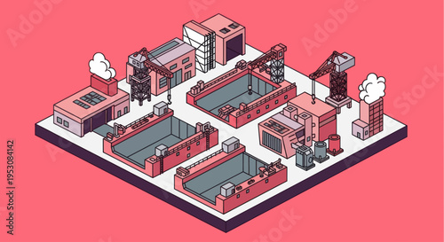 Isometric Industrial Factory Buildings and Structures.